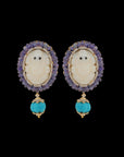 Natural Carved Turquoise, Tanzanite, Opal and Diamond Earrings