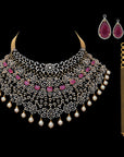 Detachable Multipurpose Cokar Necklace Earrings (Cevigopulu) Set made of Gold, Diamond, and Pearls Rubies