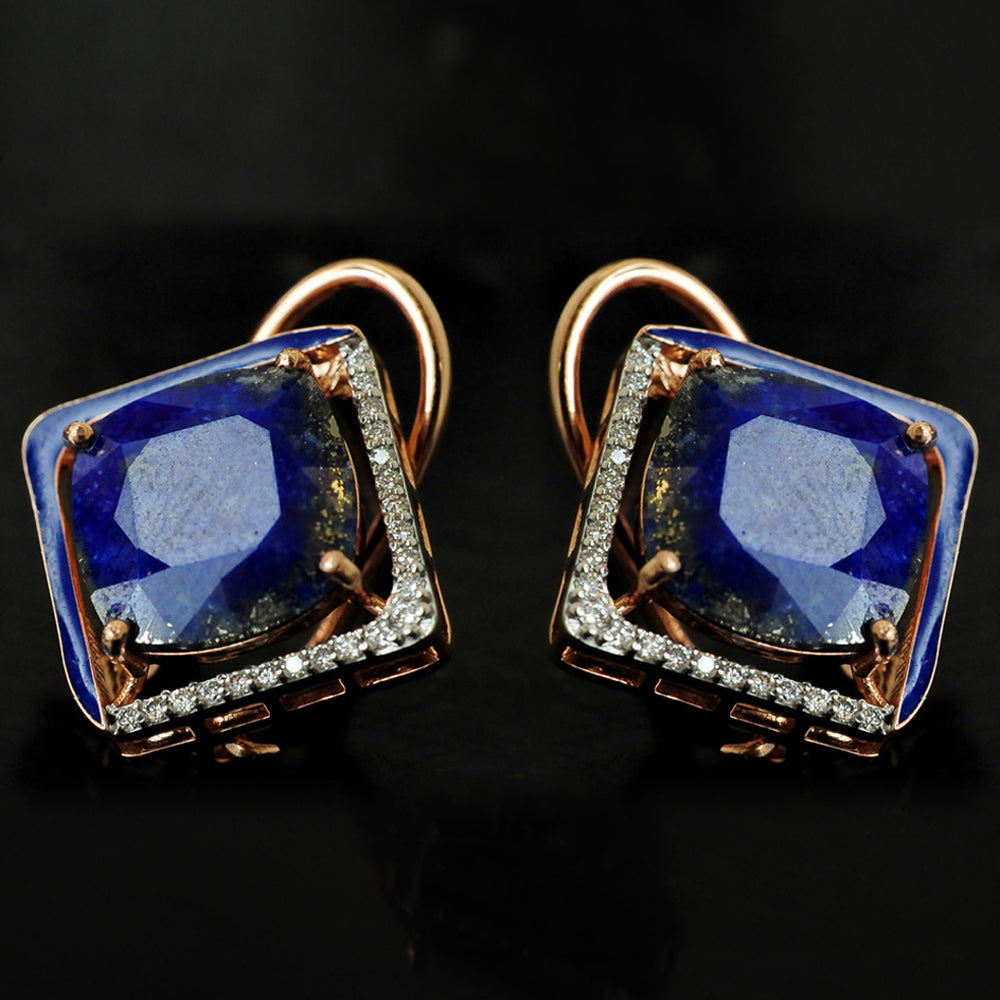 Diamond Studs with Natural Lapis