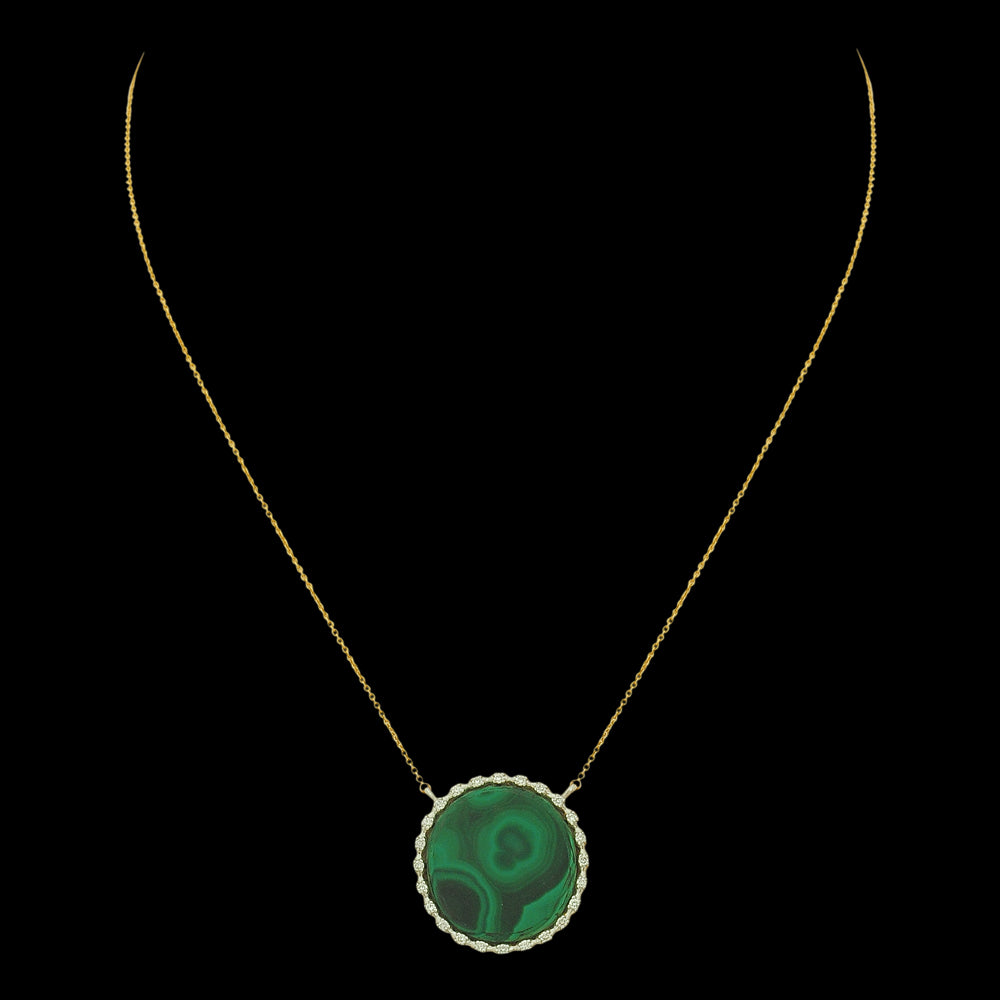Diamond Pendant with Natural Malachite