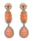 Diamond Earrings With Natural Sapphire Ruby And Coral