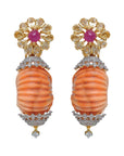 Diamond Earrings With Natural Sapphire Ruby And Coral