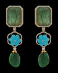Natural Carved Turquoise, Tanzanite, Opal and Diamond Necklace