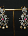 2-in-1 Diamond Earrings with changeable Natural Emeralds/Rubies and Pearl Drops