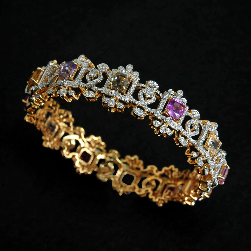 Diamond Bangle with Multi-colored Sapphires