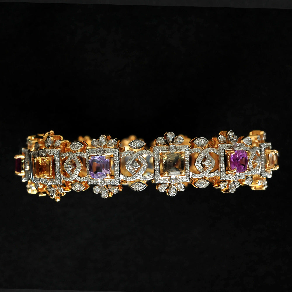 Diamond Bangle with Multi-colored Sapphires