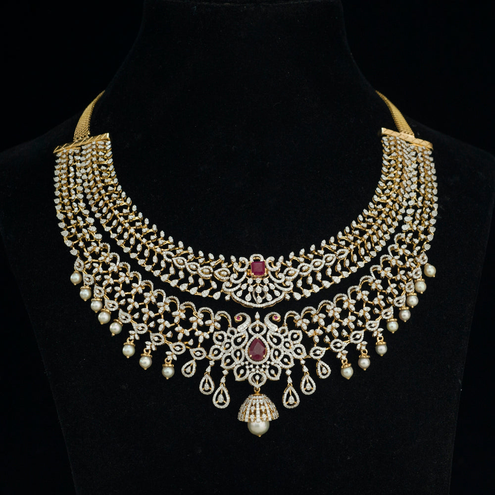 10-In-1 Diamond Choker Necklace and Pendant with changeable Natural Emeralds/Rubies and detachable Pearl Drops
