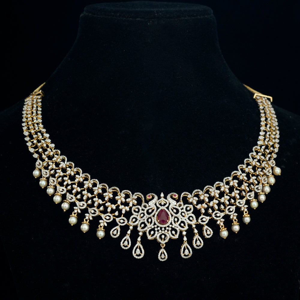 10-In-1 Diamond Choker Necklace and Pendant with changeable Natural Emeralds/Rubies and detachable Pearl Drops
