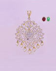 Diamond Pendant with Natural Emeralds/Rubies and Pearl Drops