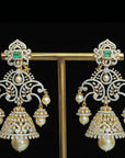 2 In 1 Diamond Earrings with changeable Natural Emeralds/Rubies and Pearl Drops
