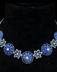 Diamond Necklace With Blue Sapphires Earring Set