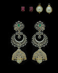 4 In 1 Diamond Earrings with changeable Natural Emeralds/Rubies/Sapphires and Pearl Drops