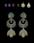 4 In 1 Diamond Earrings with changeable Natural Emeralds/Rubies/Sapphires and Pearl Drops
