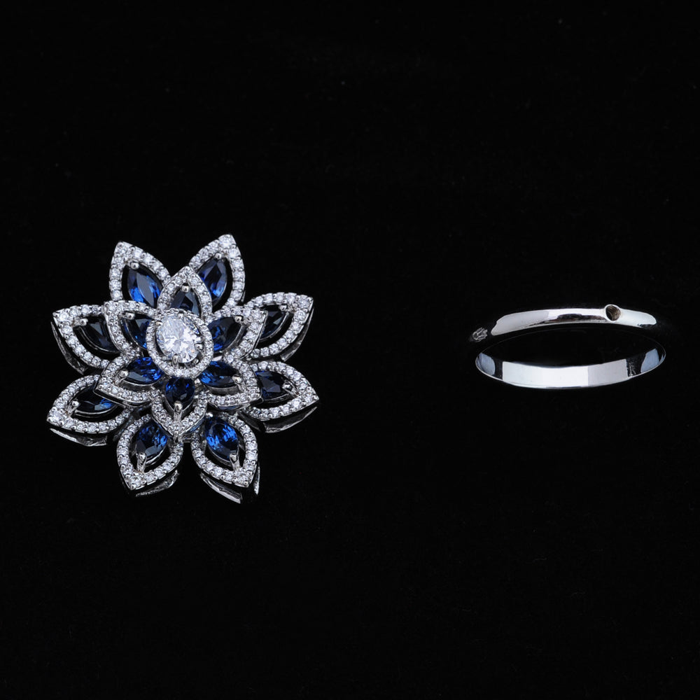 Beautiful Diamond Ring with Natural Blue Sapphires