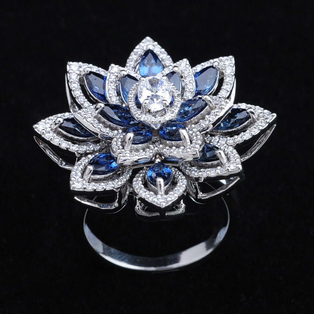 Beautiful Diamond Ring with Natural Blue Sapphires