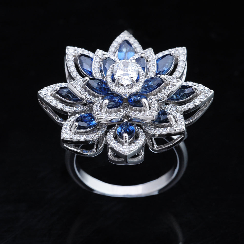 Beautiful Diamond Ring with Natural Blue Sapphires