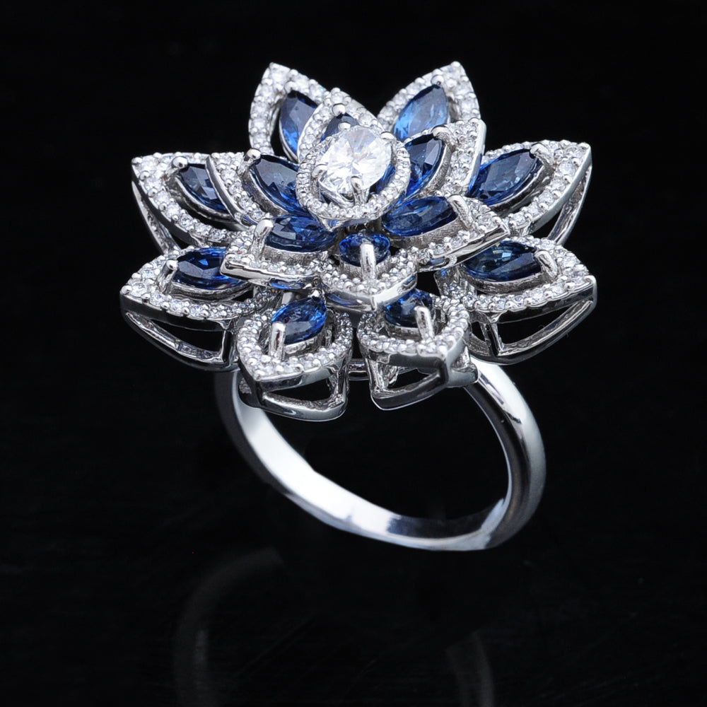 Beautiful Diamond Ring with Natural Blue Sapphires