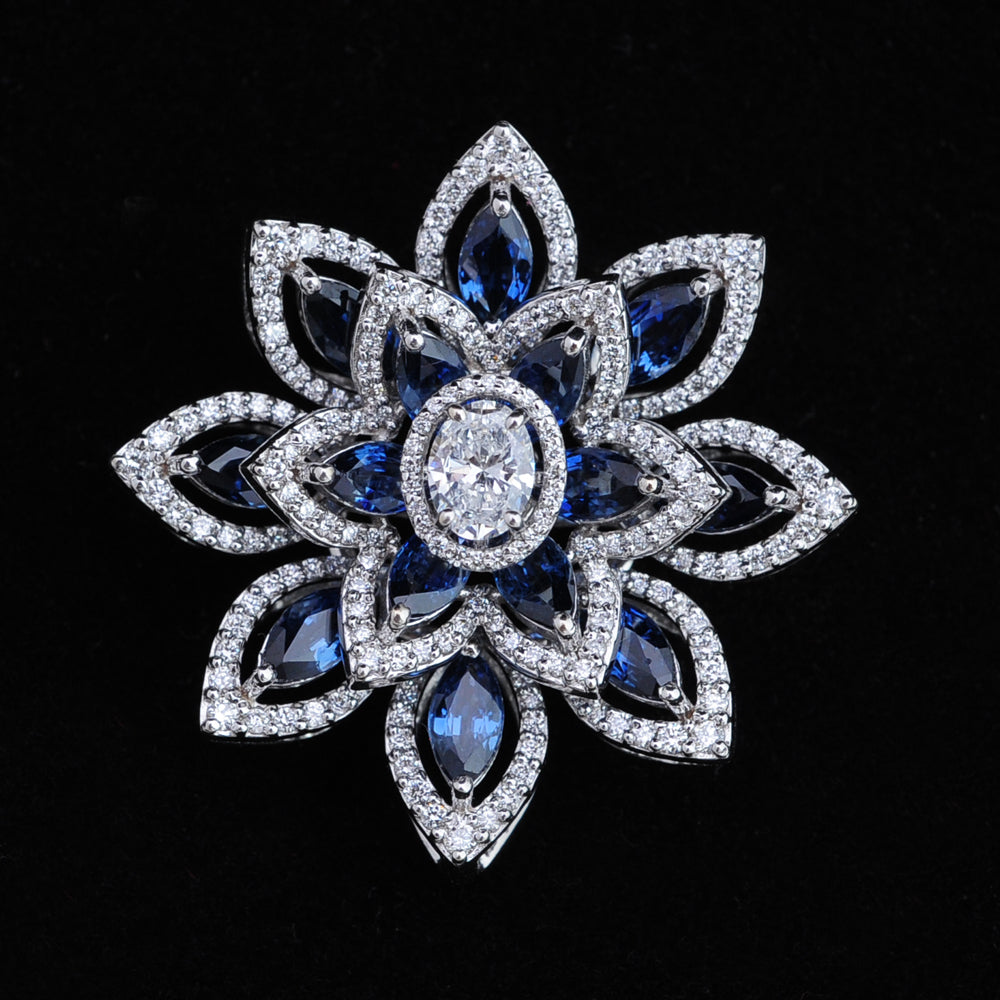 Beautiful Diamond Ring with Natural Blue Sapphires