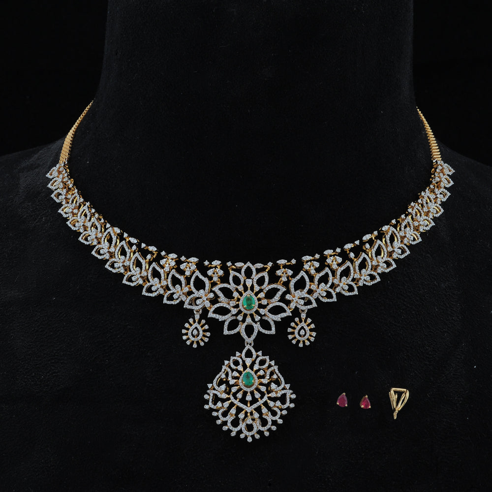 Diamond Necklace With Natural Emeralds And Rubies
