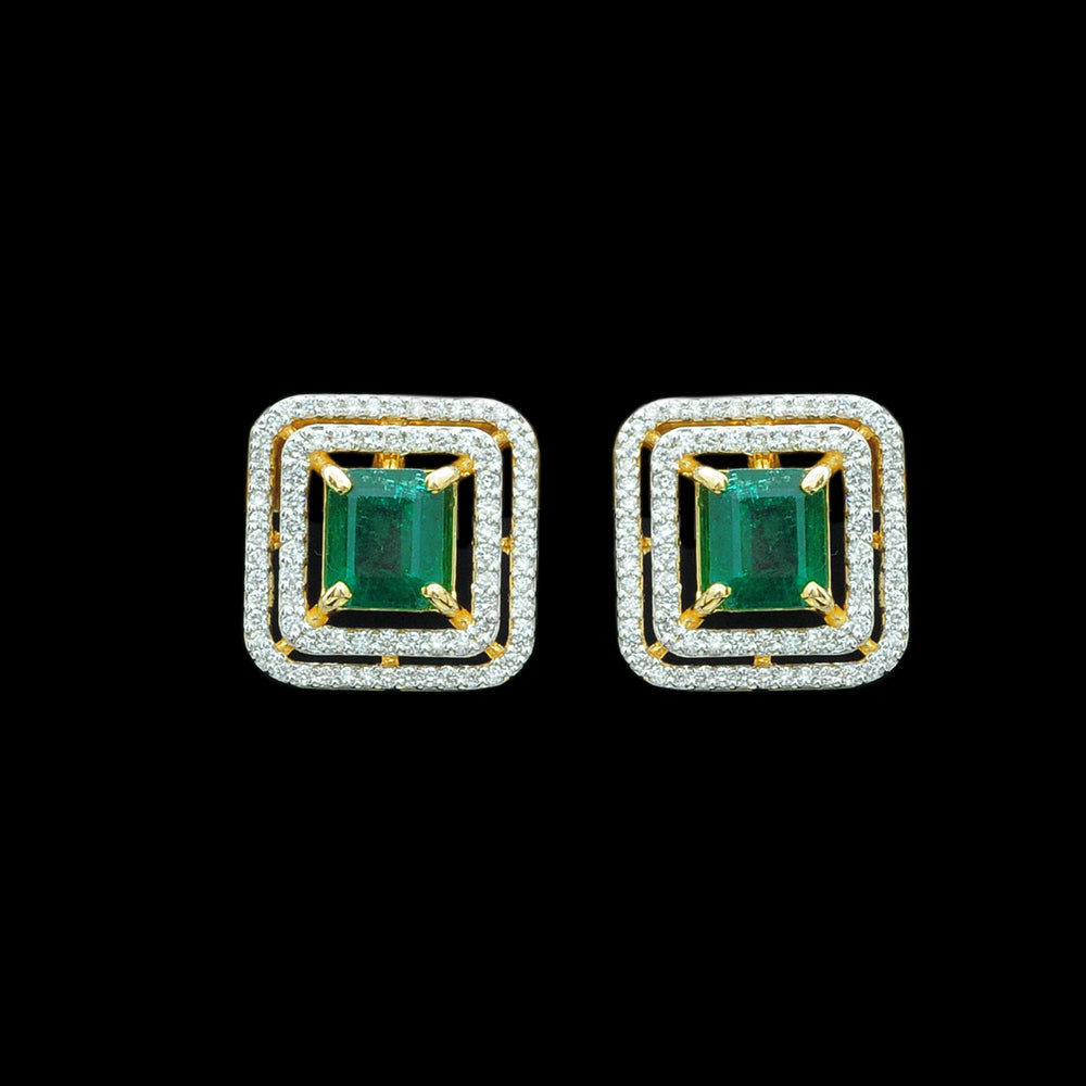 Diamond Earrings with Natural Emeralds
