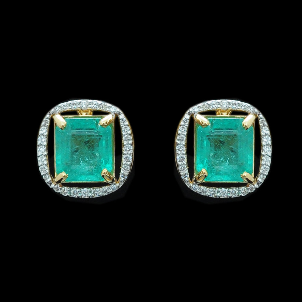 Diamond Studs with Natural Emeralds.