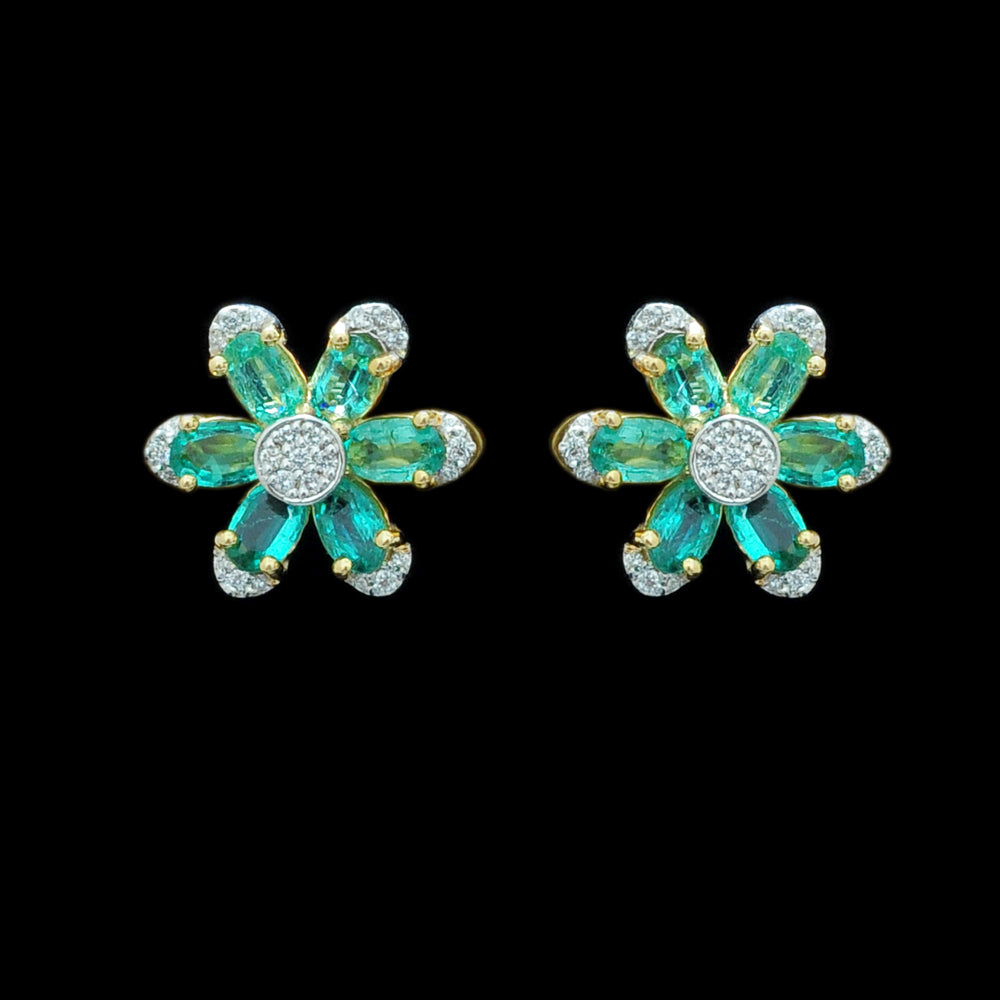 Diamond Earrings With Natural Emeralds