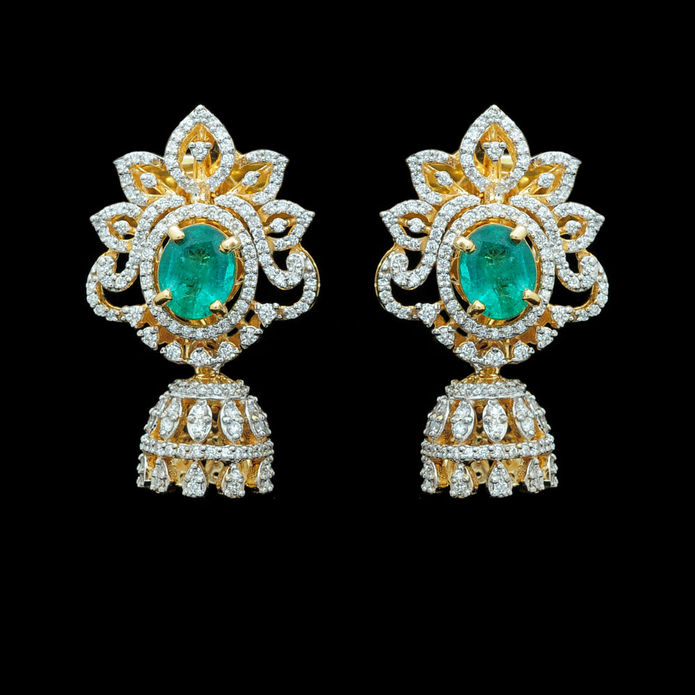 Diamond Earrings With Changeable Natural Emeralds And Rubies