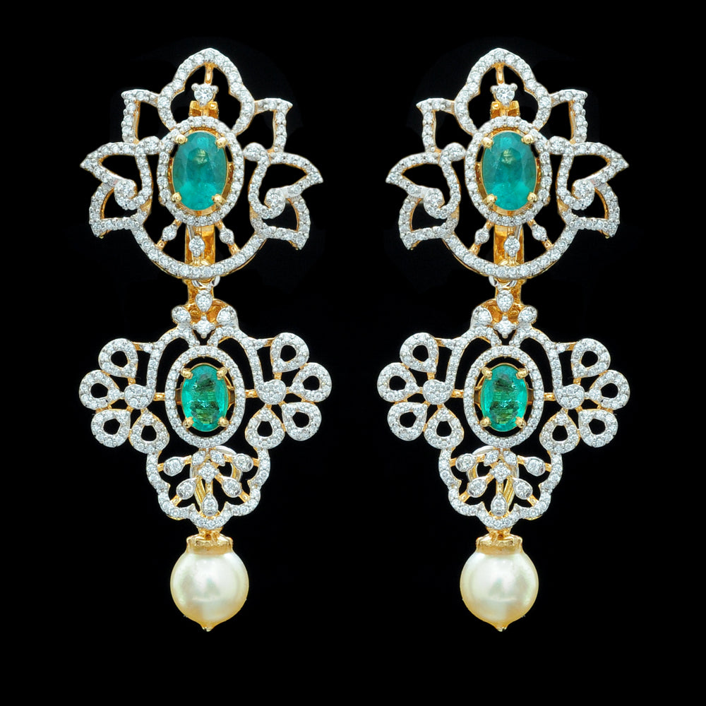 Diamond Jhumkas With Changeable Natural Emeralds And Rubies