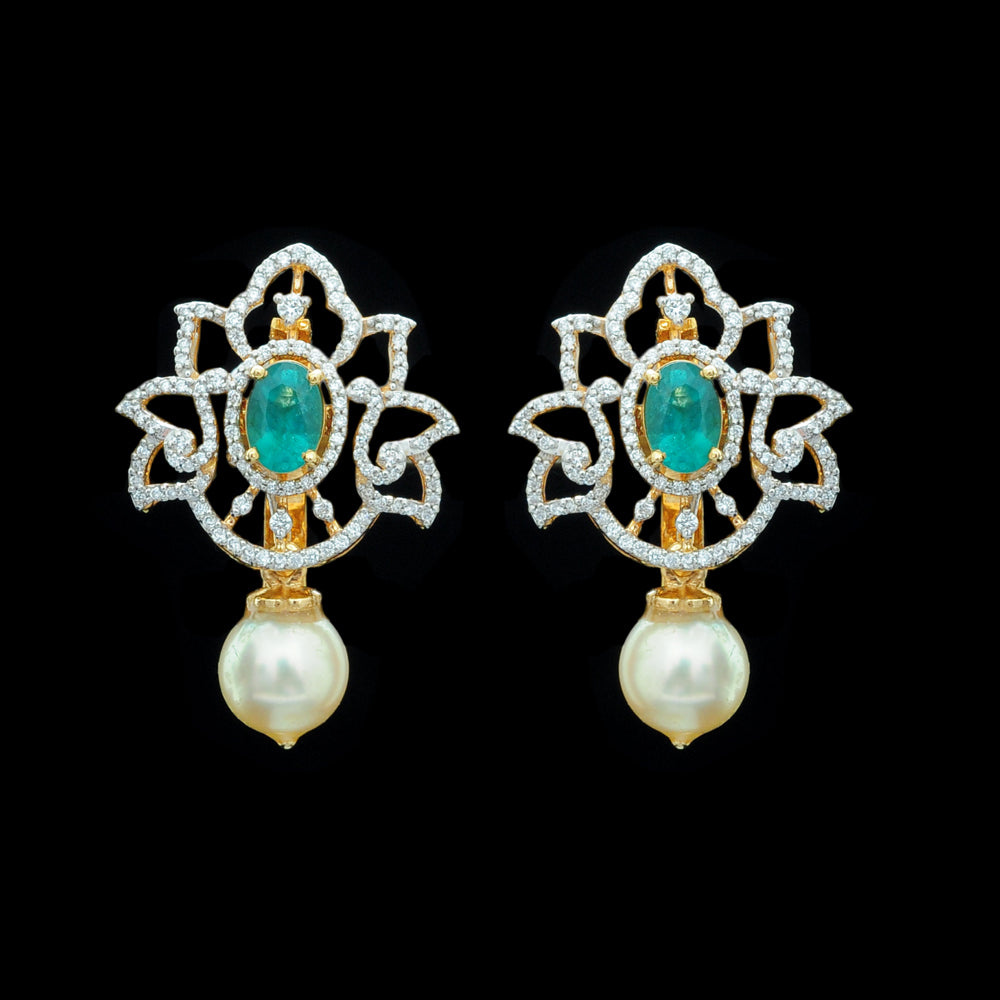 Diamond Jhumkas With Changeable Natural Emeralds And Rubies
