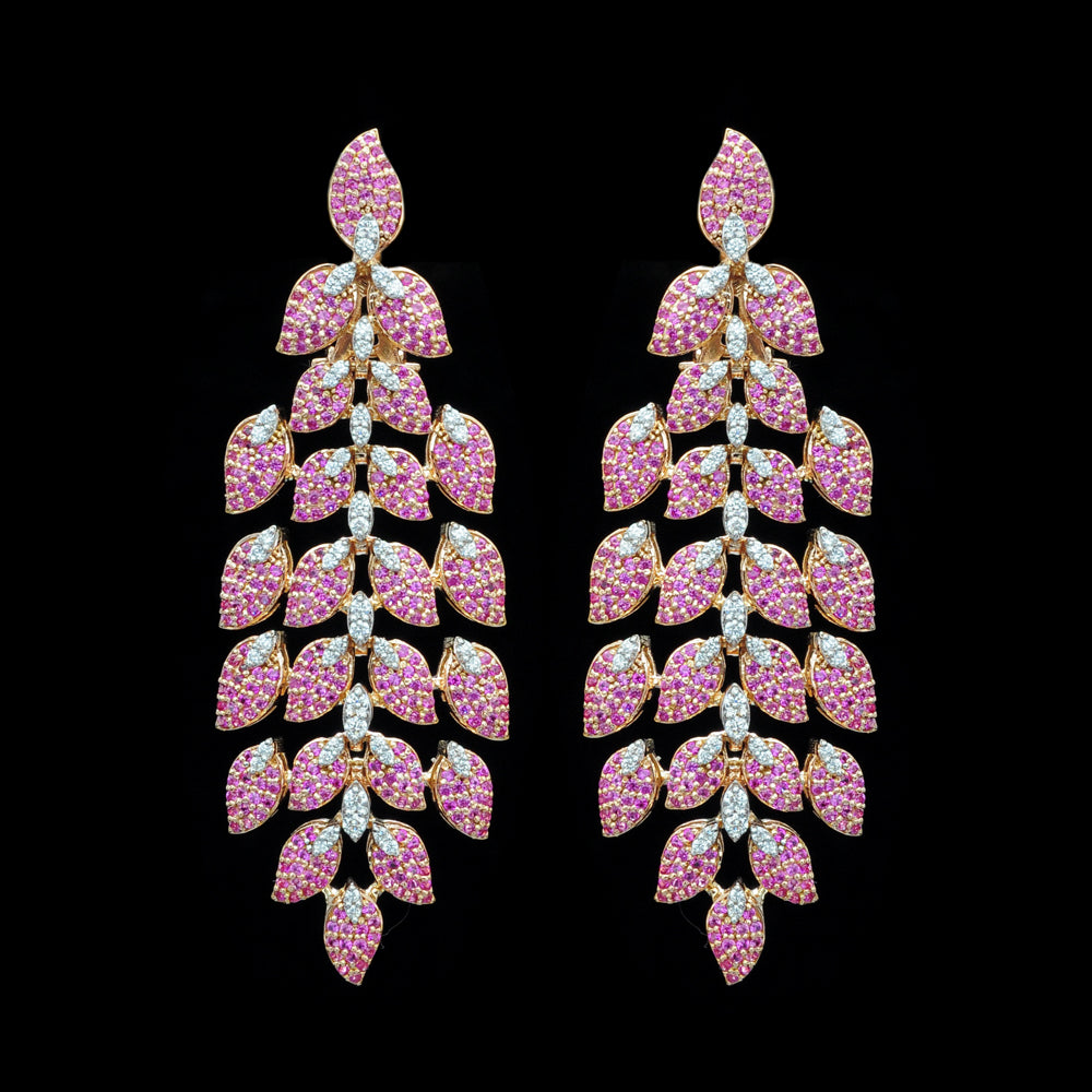 Diamond Earrings With Pink Sapphires