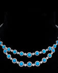 2 In 1 Diamond Necklace with Natural Turquoise With Earring Set