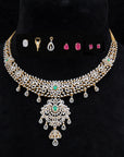 3 In 1 Diamond Necklace with changeable Natural Emerald/Ruby