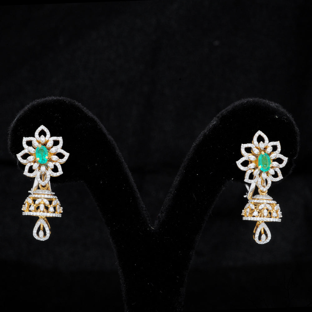 3 in 1 Diamond Earrings with changeable Natural Emeralds/Rubies