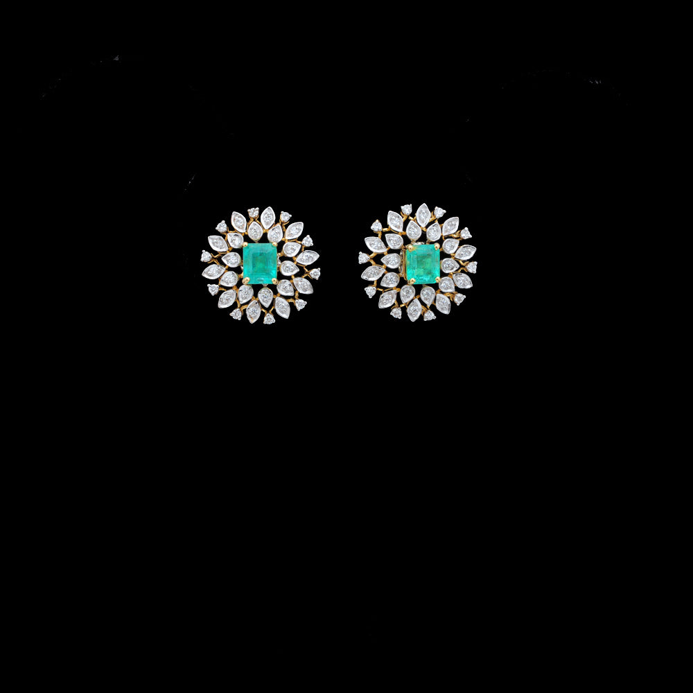 Diamond Earrings with Natural Emeralds
