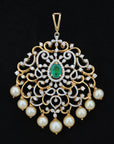 2 In 1 Diamond Necklace With Natural Emeralds/Rubies And Pearl Drops