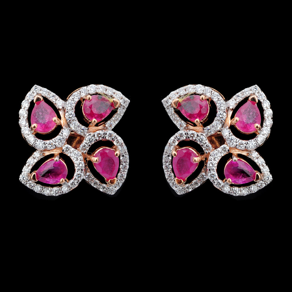 Diamond Earrings With Natural Rubies