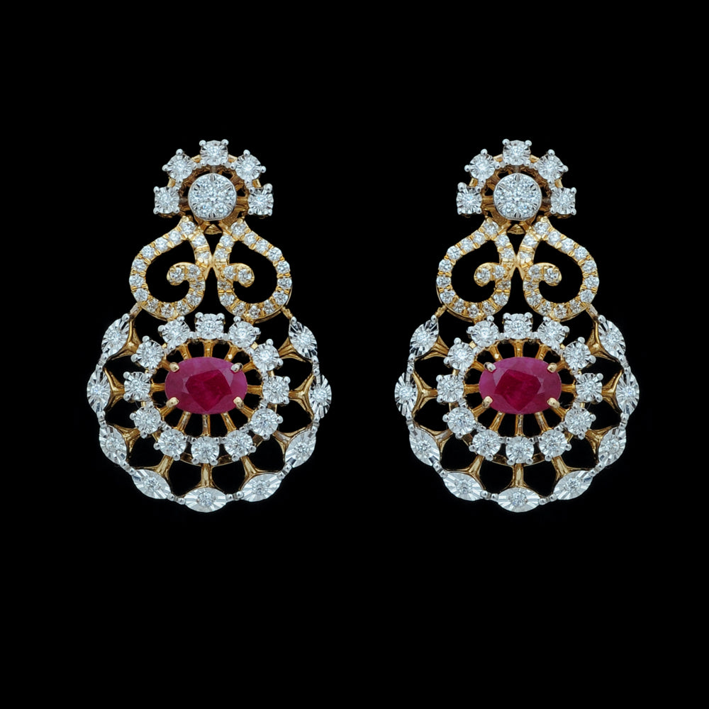Diamond Earrings With Natural Rubies