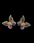 Butterfly shaped Diamond Earrings With Natural Rubies /Yellow Sapphires, Amethyst,Tanzanite And Tsavorite