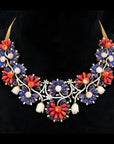 Diamond Necklace With Natural Corals And Tanzanite With Earring Set