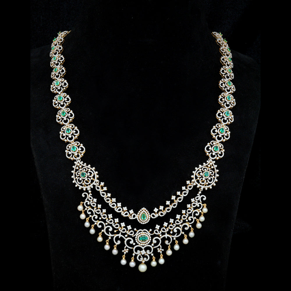 3 In 1 Diamond Necklace with Natural Emerald and Rubies.