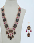 4 In 1 Diamond Necklace With Natural Rubies and Smoky Topaz With Earring Set