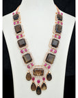 4 In 1 Diamond Necklace With Natural Rubies and Smoky Topaz With Earring Set