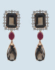 4 In 1 Diamond Necklace With Natural Rubies and Smoky Topaz With Earring Set