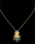Diamond  Pendant With Natural Emerald Beads And Rubies.