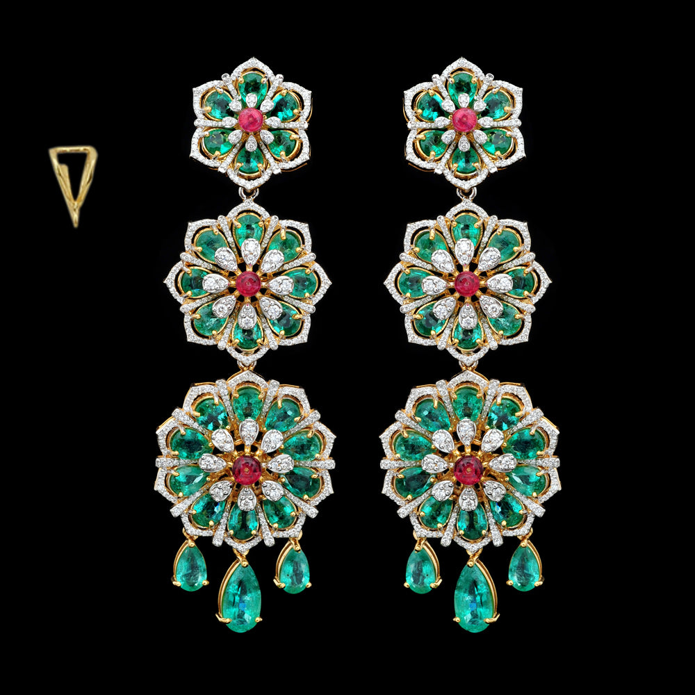 Diamond Earrings With Natural Emeralds And Spinel