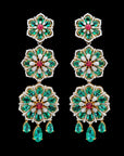 Diamond Earrings With Natural Emeralds And Spinel