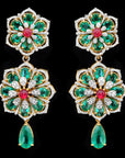 Diamond Earrings With Natural Emeralds And Spinel
