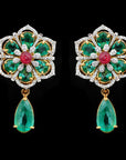 Diamond Earrings With Natural Emeralds And Spinel
