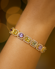Diamond Bracelt with Multi color Sapphires.