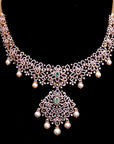 Diamond Necklace With Natural Emeralds/Rubies And Pearls